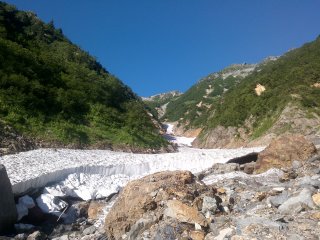 針の木雪渓出会い